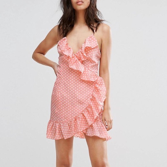 NWT ASOS polka dot ruffle wrap dress - Picture 2 of 3
